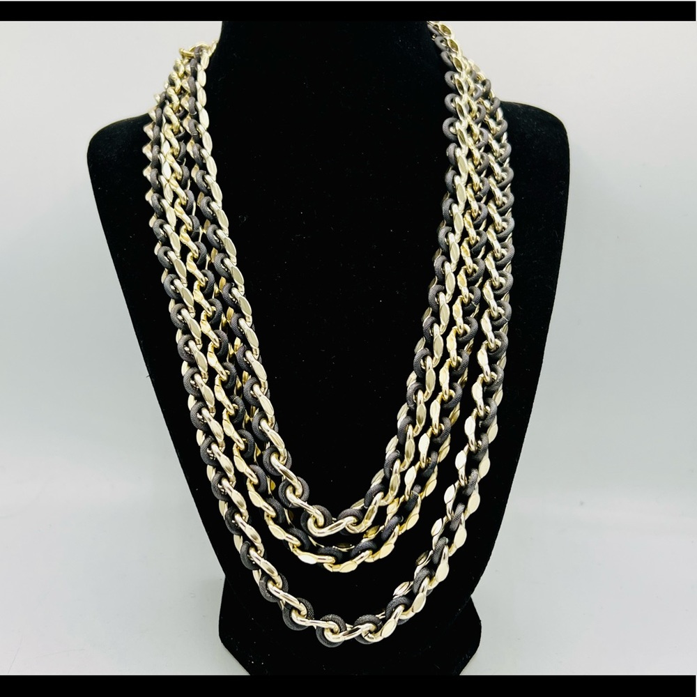Vintage SARAH COVENTRY 3-strand multi tone chunky gold & gunmetal necklace